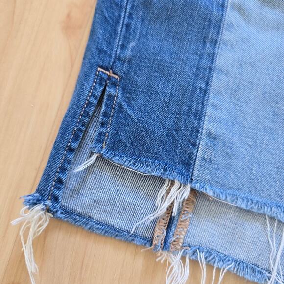 Paige Patchwork Frayed Denim Jean Mini Skirt 26 Boho Y2K - Picture 3 of 7
